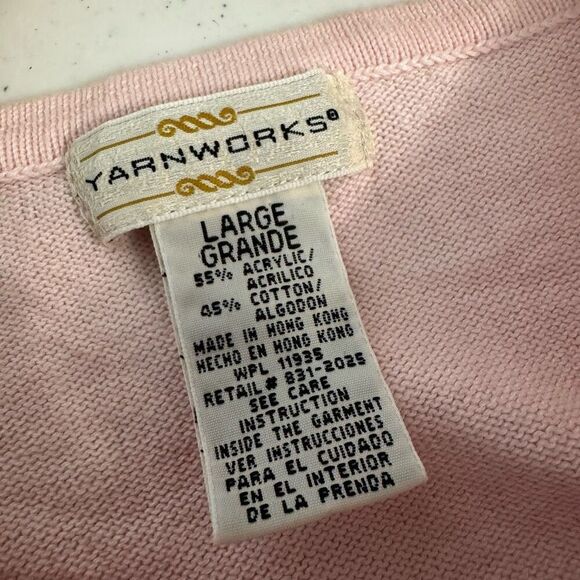YarnWorks Women’s Pink Knit T-Shirt Size Large Acrylic Blend Short Sleeve - Picture 4 of 7